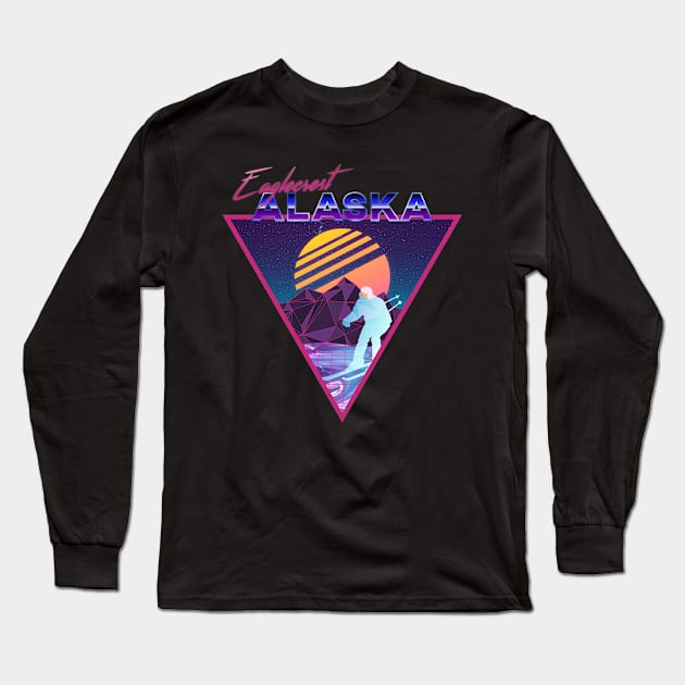 Retro Vaporwave Ski Mountain | Eaglecrest Alaska | Shirts, Stickers, and More! Long Sleeve T-Shirt by KlehmInTime